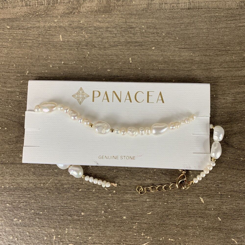 Panacea Womens Genuine Stone Bracelet Pearl White Gold Tone (Broken)